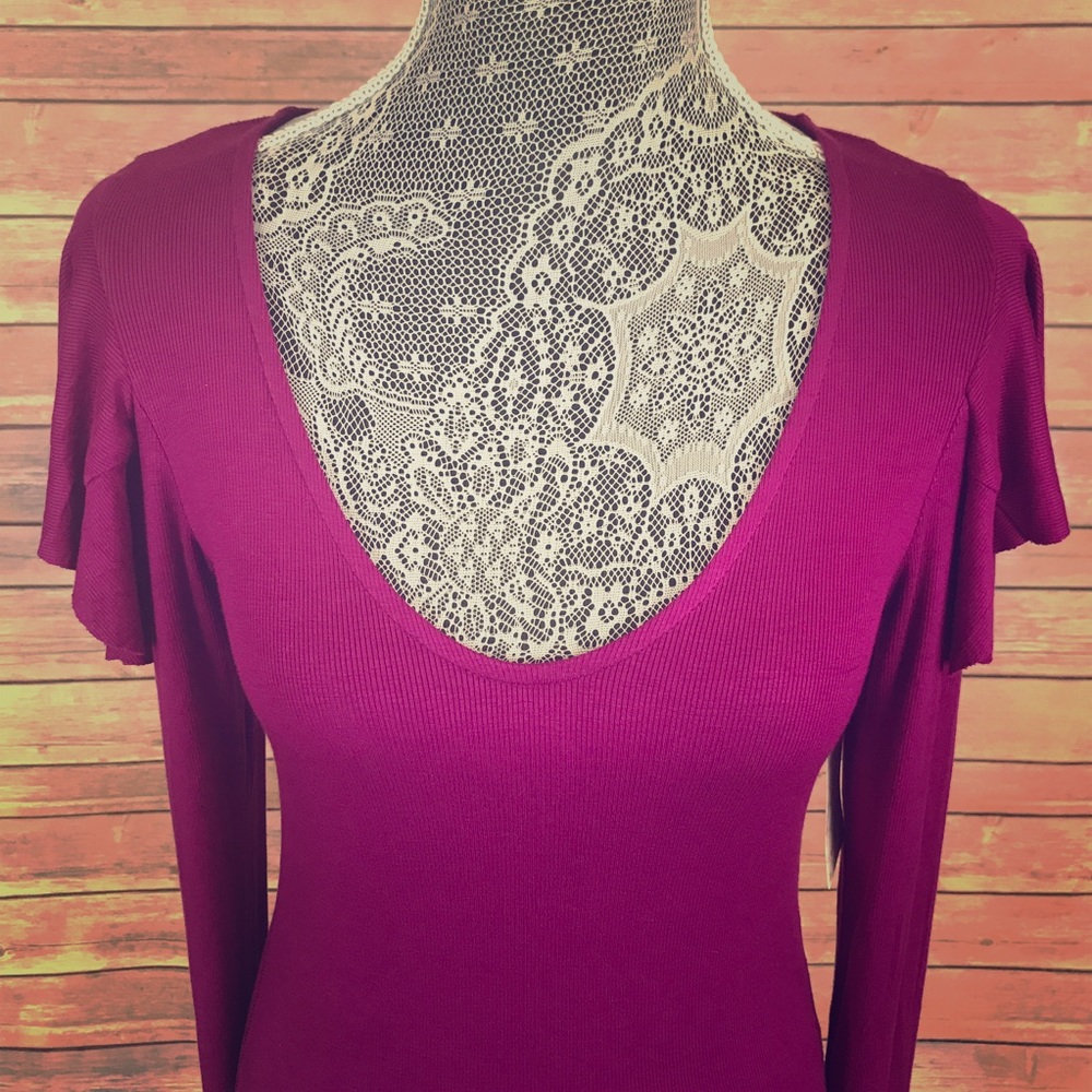 Burgundy Free People long sleeve v neck top